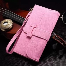 iPhone 6 6s 4.7 - H Pattern Clip PU Flip Standard Phone Protective Cover Case with Hand Strap - Pink